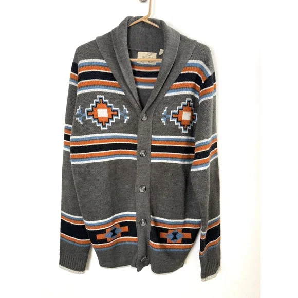 NWOT Brave Soul Aztec Men's Button Up Heavy Cardigan Shawl Neck Southwestern M - Picture 1 of 8